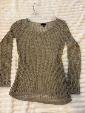 le chateau olive open-knit scoop neck sweater